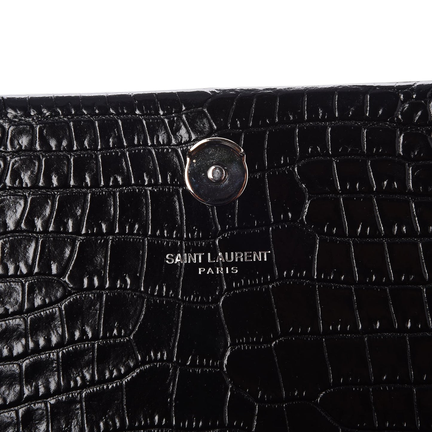 Calfskin Crocodile Embossed Medium Classic Monogram Kate Tassel Satchel Black