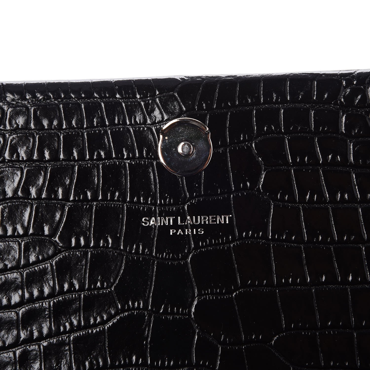 Saint Laurent Calfskin Crocodile Embossed Medium Classic Monogram Kate Tassel Satchel Black 5 of 7