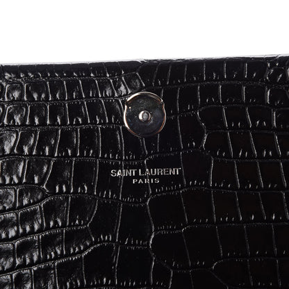 Saint Laurent Calfskin Crocodile Embossed Medium Classic Monogram Kate Tassel Satchel Black 5 of 7