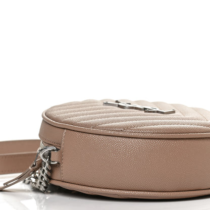 Saint Laurent Grain De Poudre Matelasse Chevron Quilted Round Vinyle Camera Bag Gold Sand 9 of 10