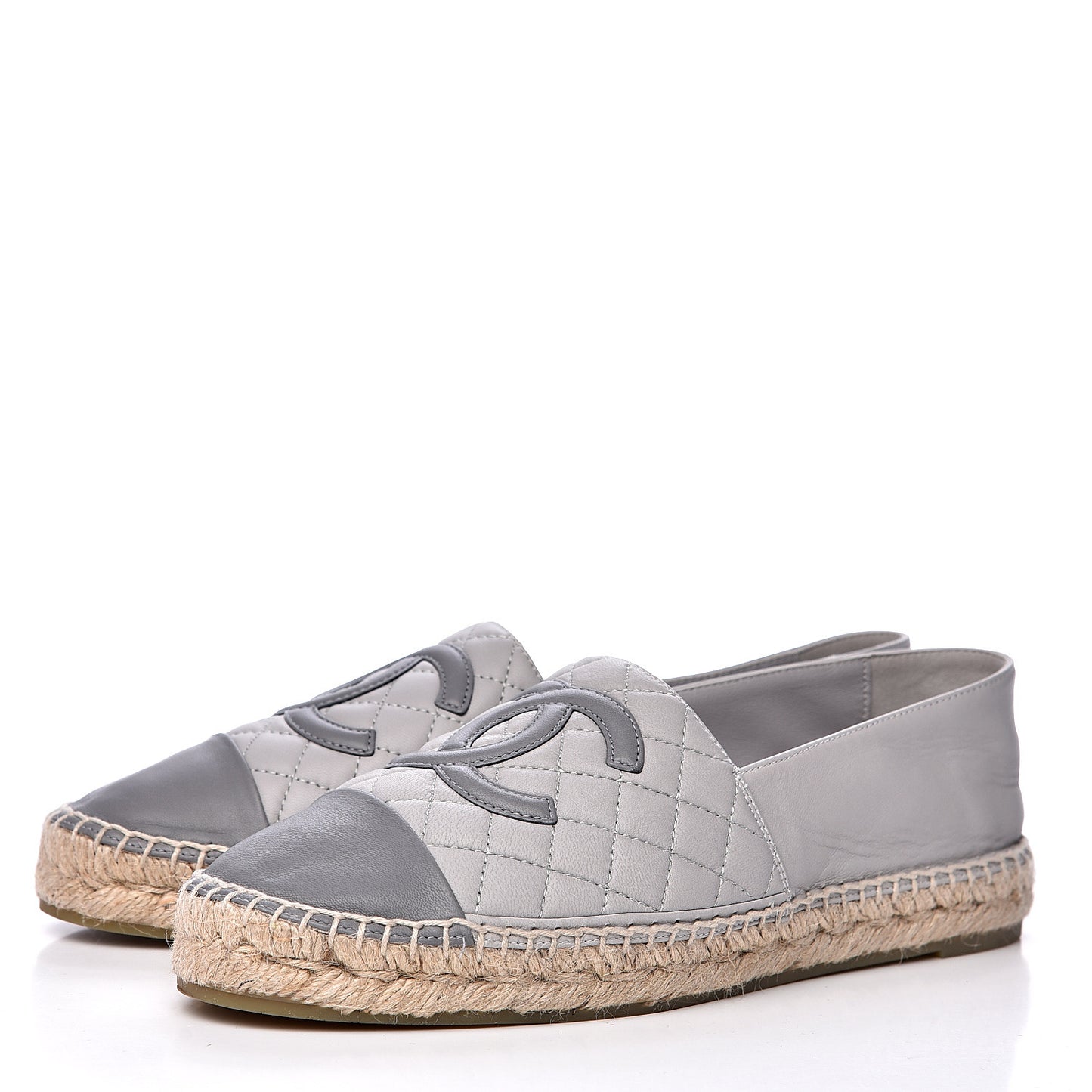 Lambskin Quilted CC Espadrilles 40 Grey