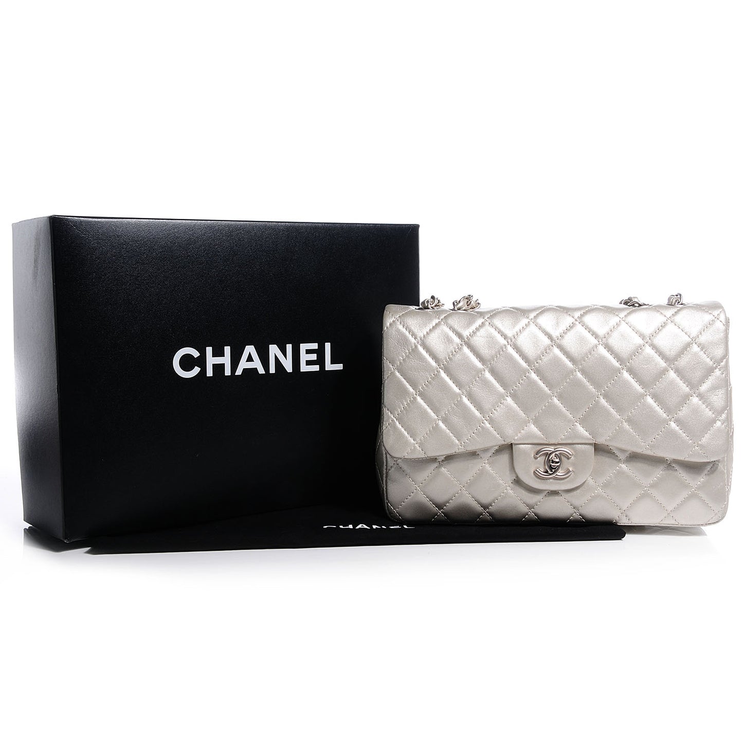 Metallic Lambskin Quilted Jumbo Single Flap Light Gold