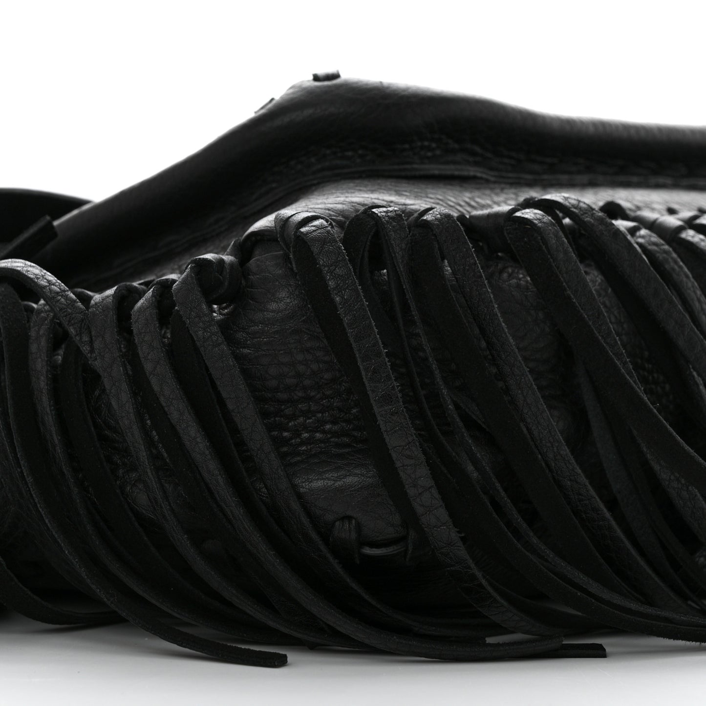 Grained Calfskin C Rockee Scarab Fringe Shoulder Bag Black