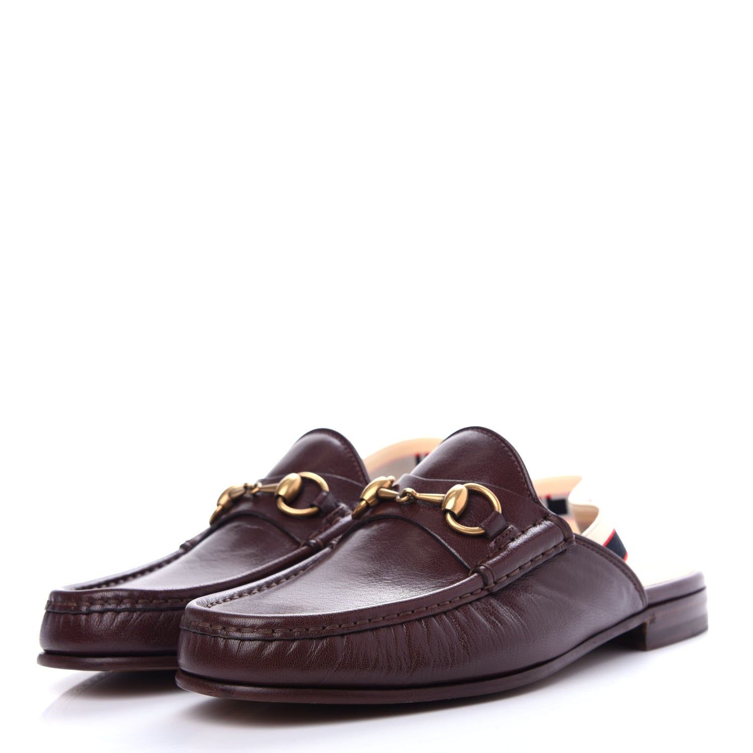 Gucci Goatskin Stripe Mens Horsebit Slingback Slippers 7 Brown 3 of 11