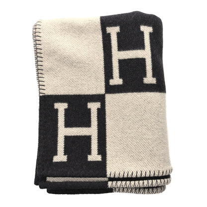 Hermes Wool Cashmere Avalon Signature Blanket Ecru Gris Fonce 1 of 5