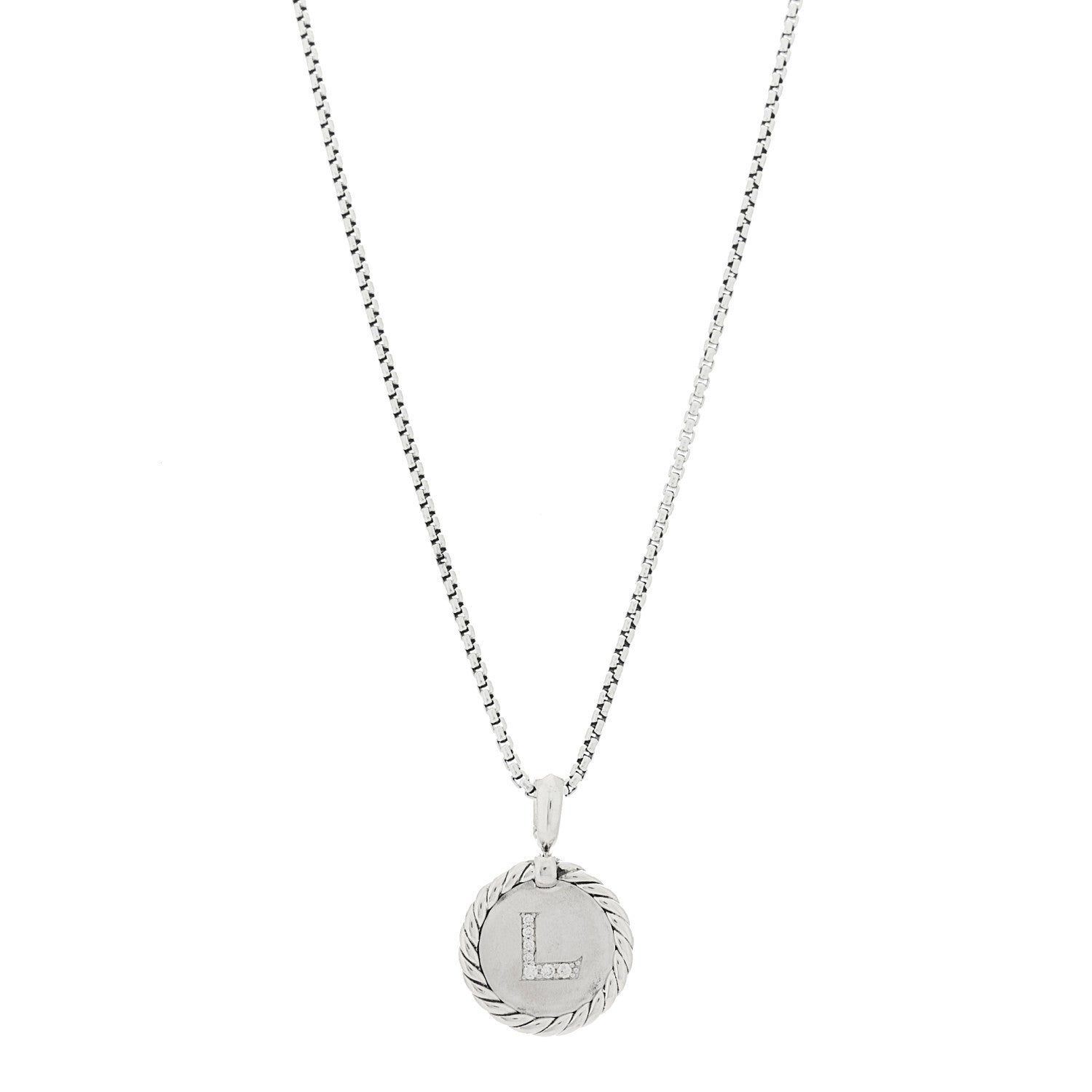 David Yurman Sterling Silver Diamond Initial L Charm Necklace 1 of 6