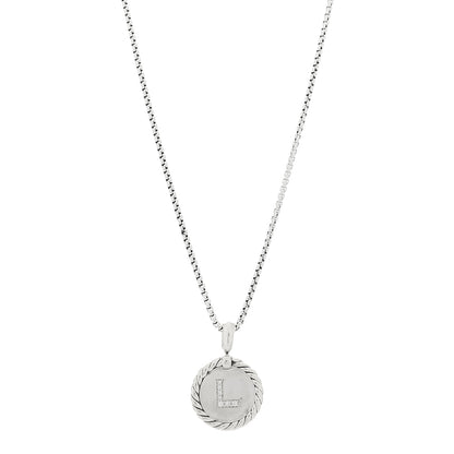 David Yurman Sterling Silver Diamond Initial L Charm Necklace 1 of 6