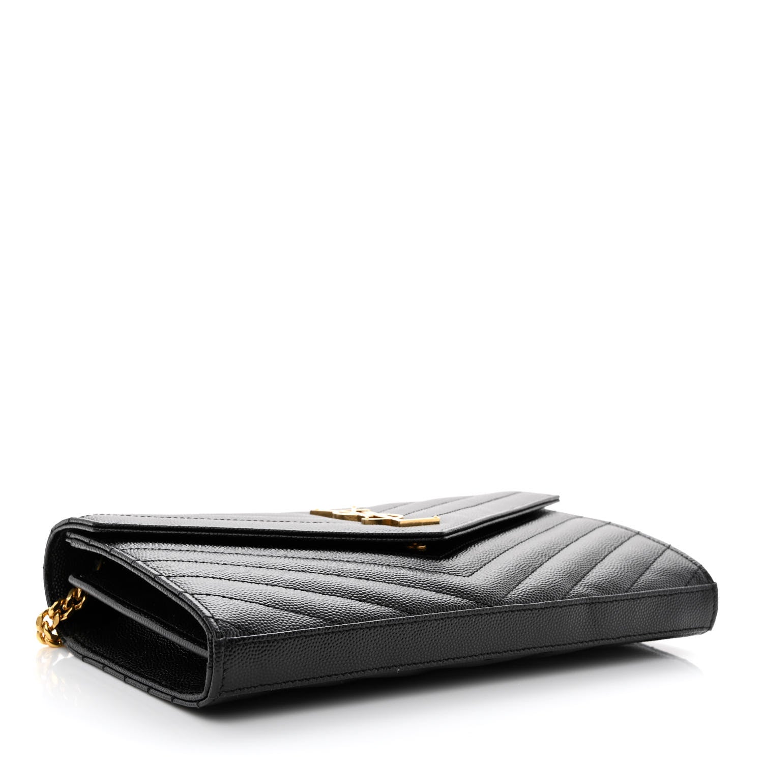 Saint Laurent Grain De Poudre Matelasse Chevron Monogram Chain Wallet Black 4 of 11