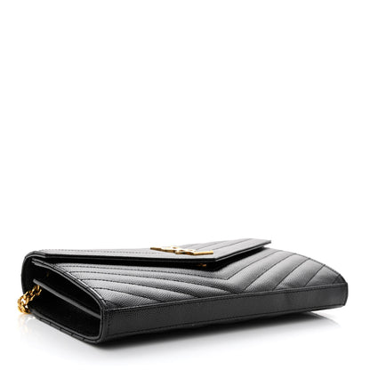 Saint Laurent Grain De Poudre Matelasse Chevron Monogram Chain Wallet Black 4 of 11