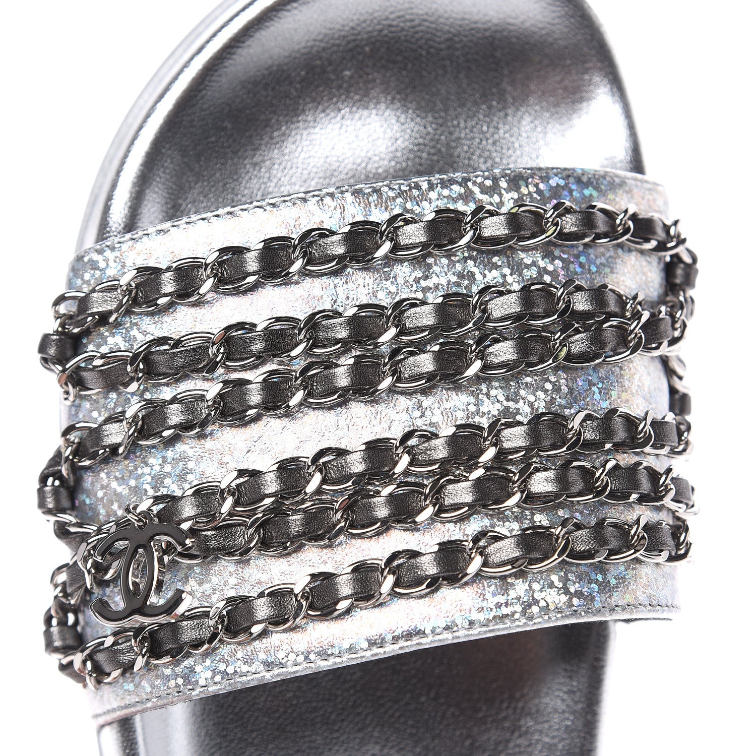 Chanel Metallic Lambskin Chain Flat Sandals 38 Silver 9 of 11