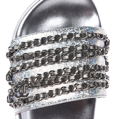 Chanel Metallic Lambskin Chain Flat Sandals 38 Silver 9 of 11