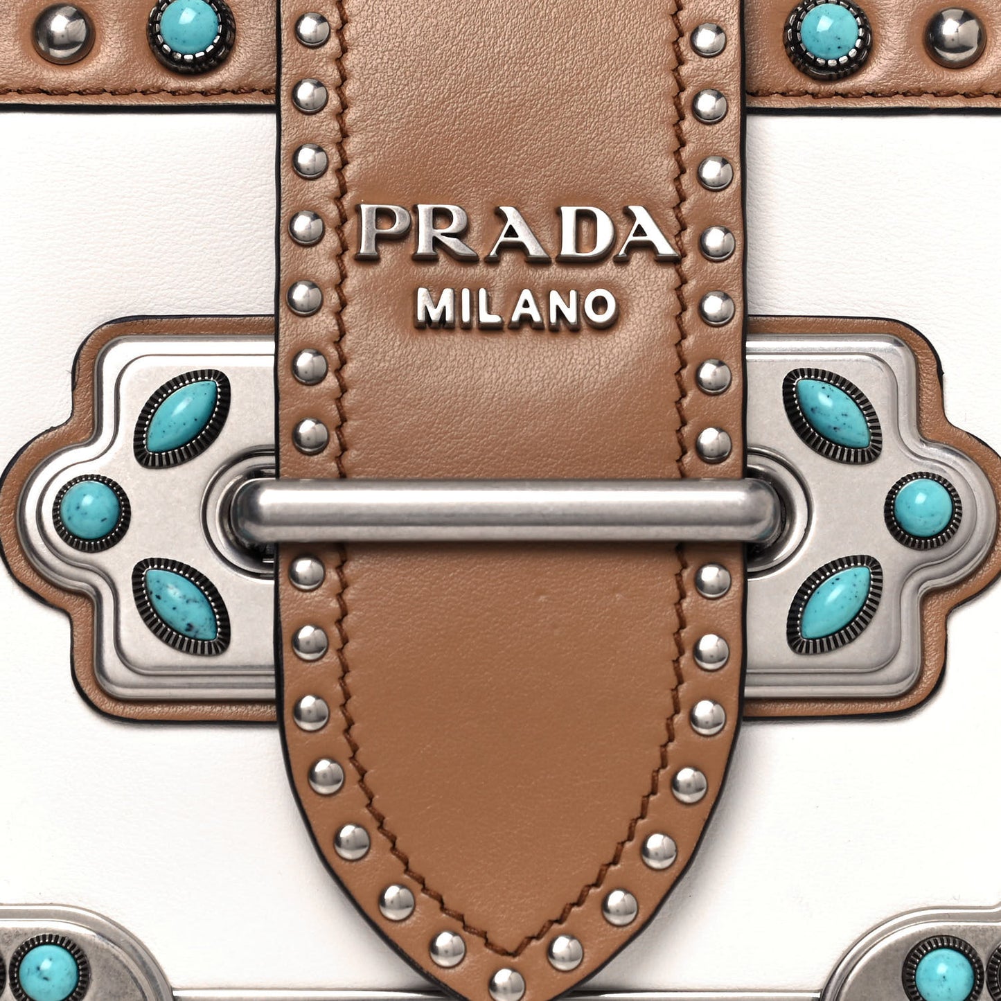 City Calf Studded Folk Cahier Bag White Caramel