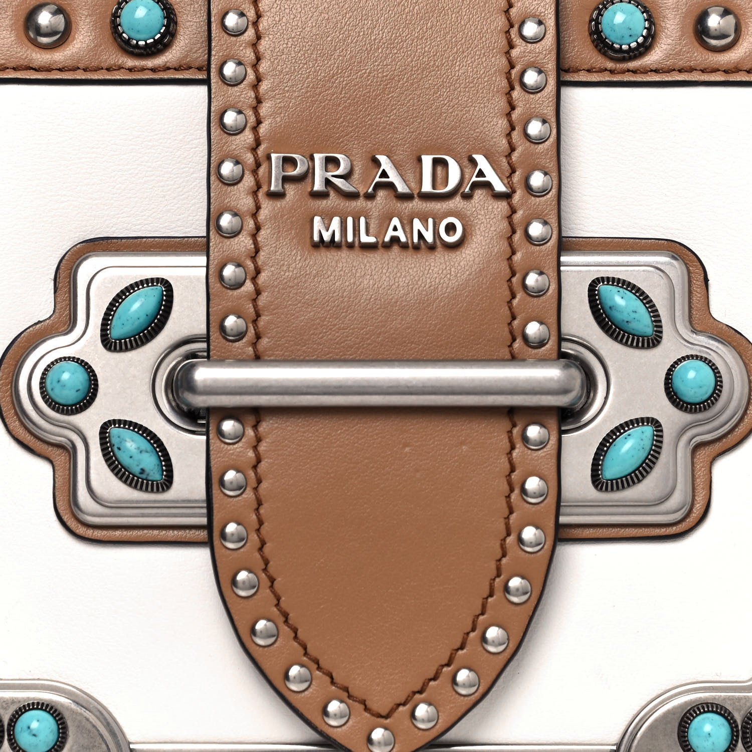 Prada City Calf Studded Folk Cahier Bag White Caramel 6 of 12