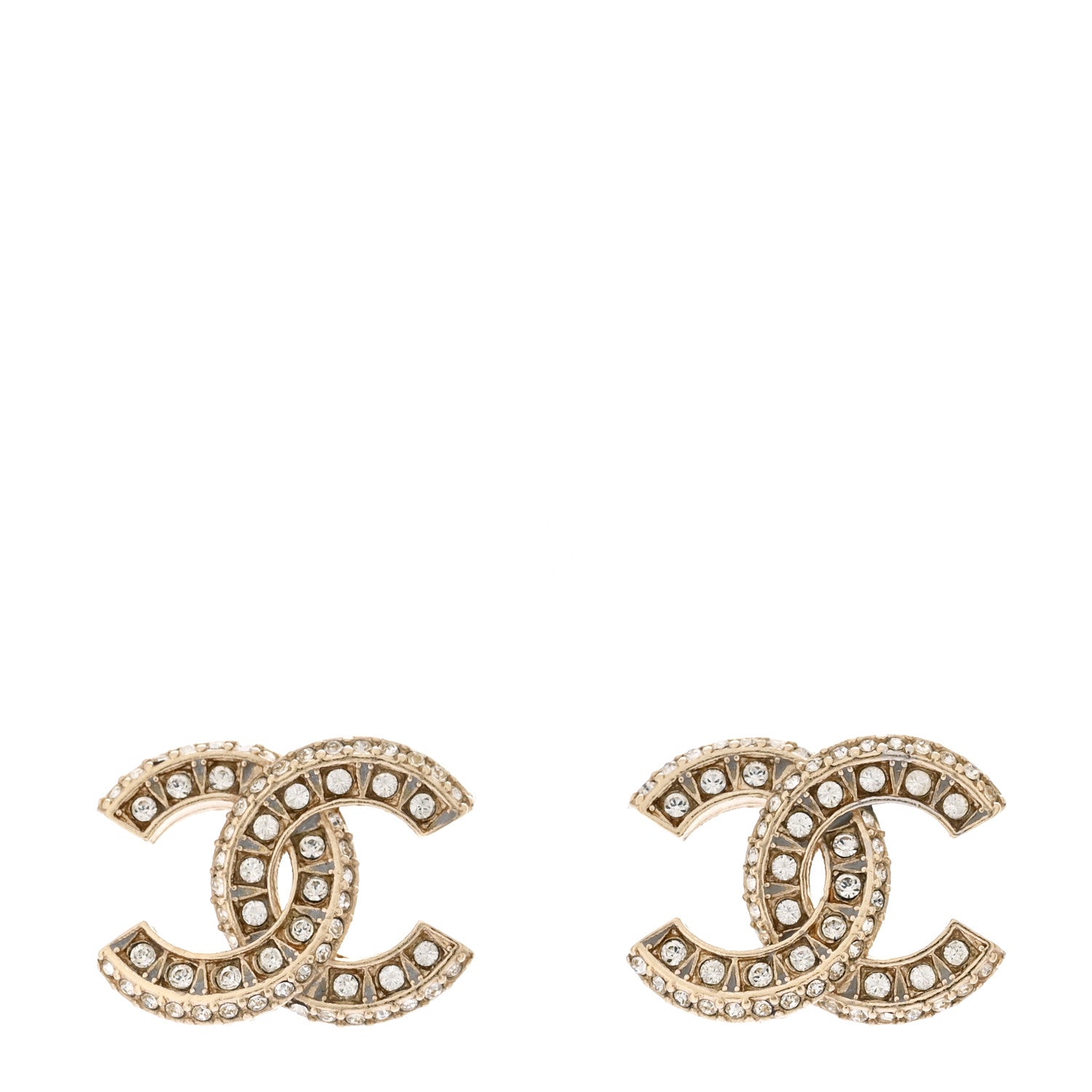 Chanel Crystal Timeless CC Earrings Light Gold 1 of 4