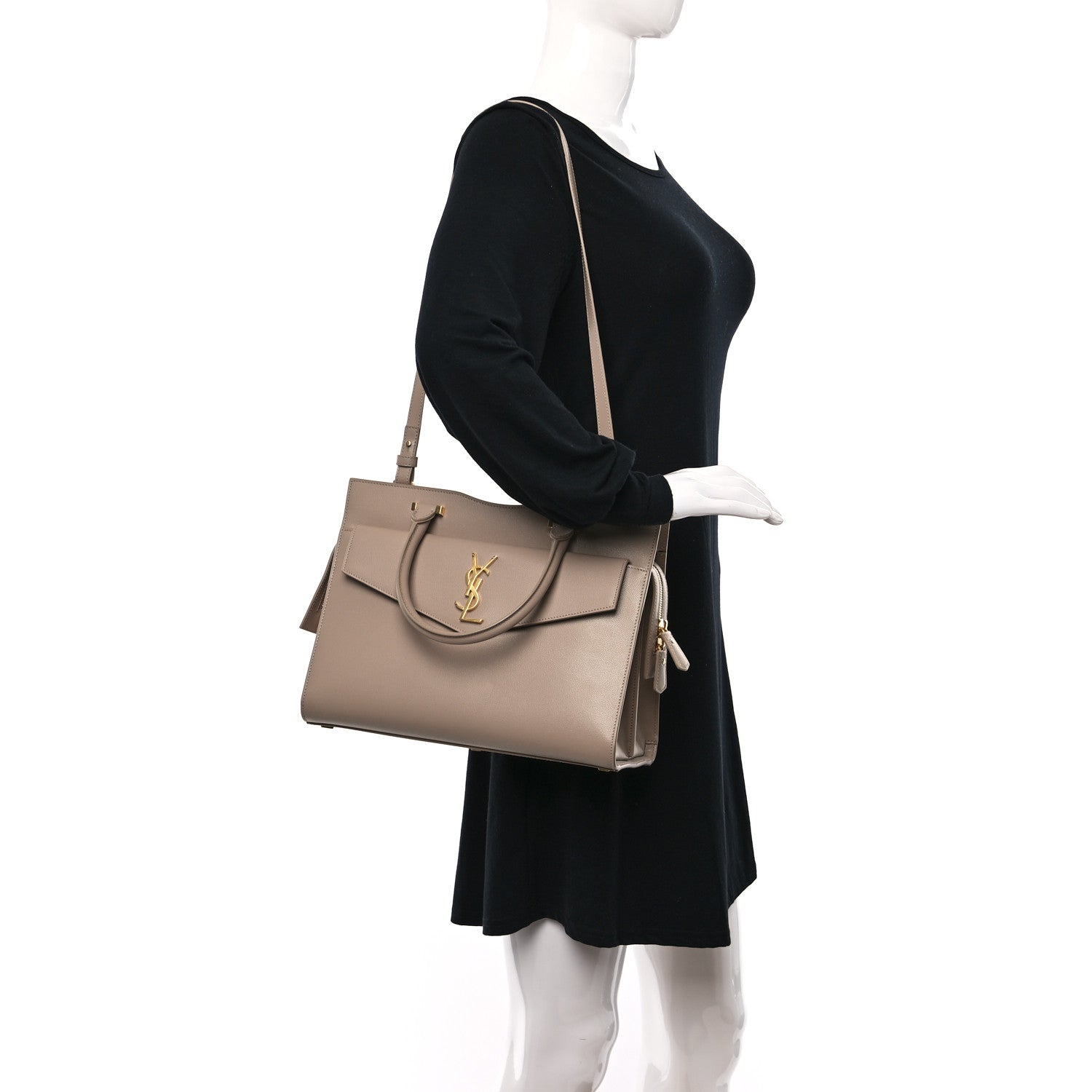 Saint Laurent Grain De Poudre Medium Uptown Tote Dark Beige 2 of 11