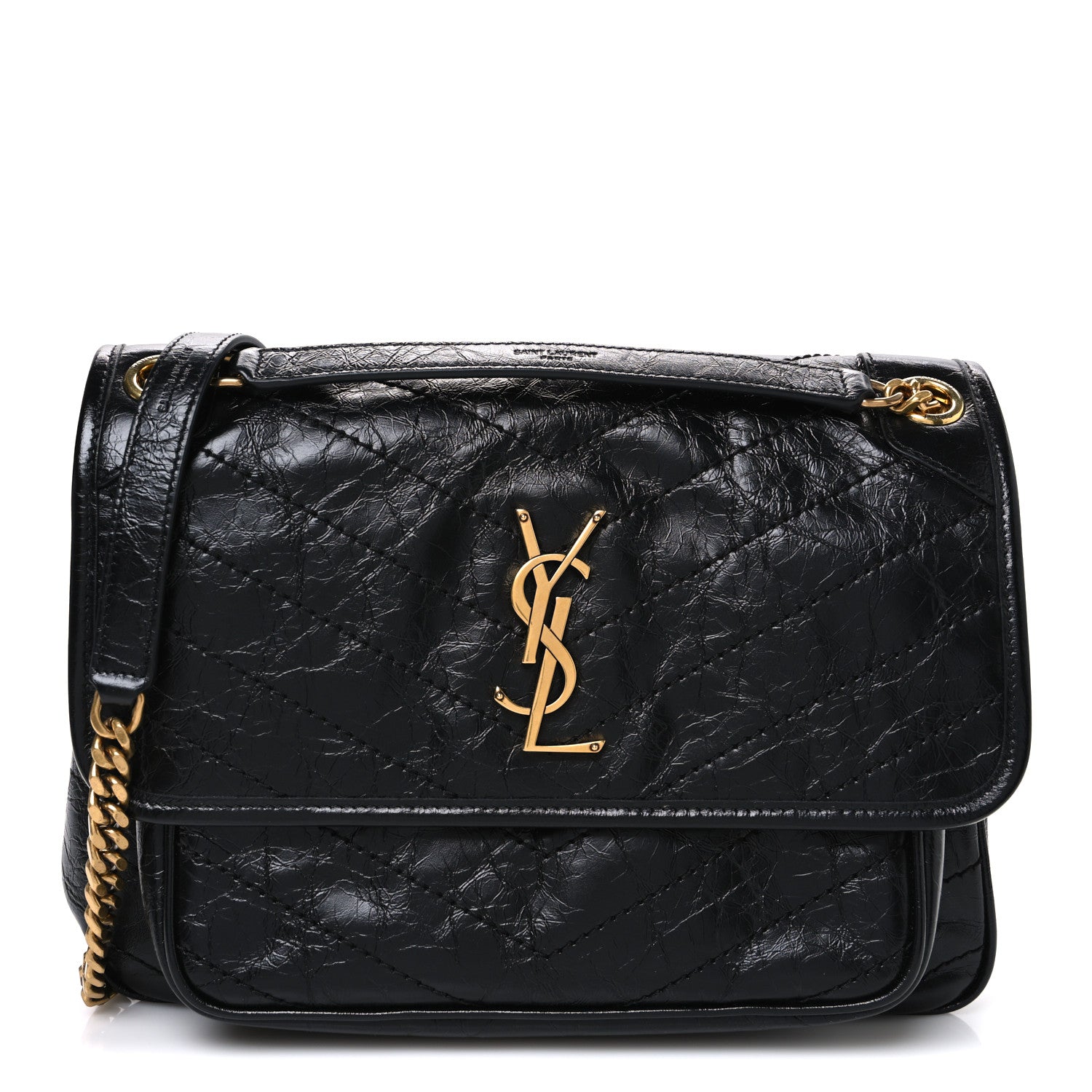 Saint Laurent Crinkled Calfskin Matelasse Monogram Medium Niki Chain Satchel Black 1 of 10