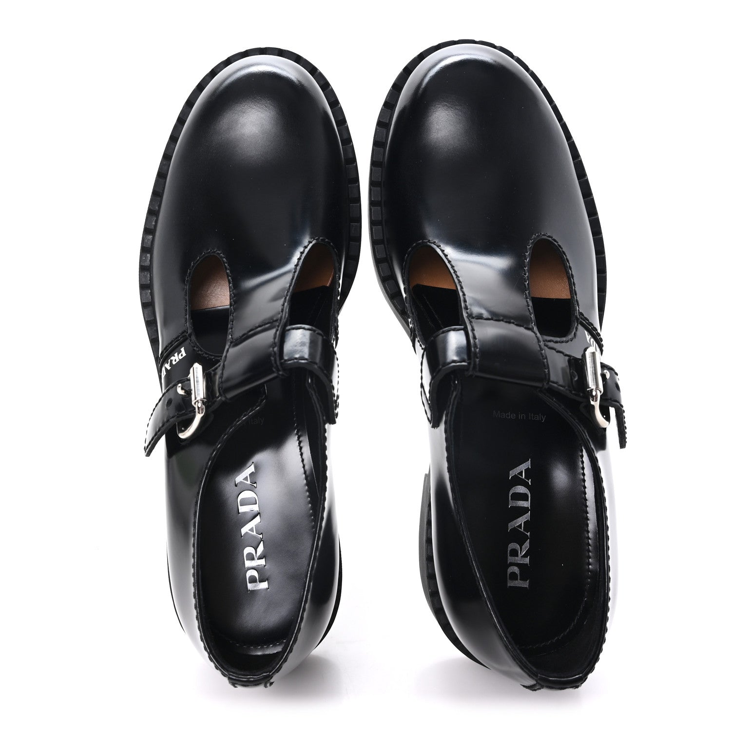 Prada Spazzolato Mens Mary Jane T Strap 40mm Loafers 9 Black 2 of 10
