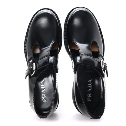 Prada Spazzolato Mens Mary Jane T Strap 40mm Loafers 9 Black 2 of 10