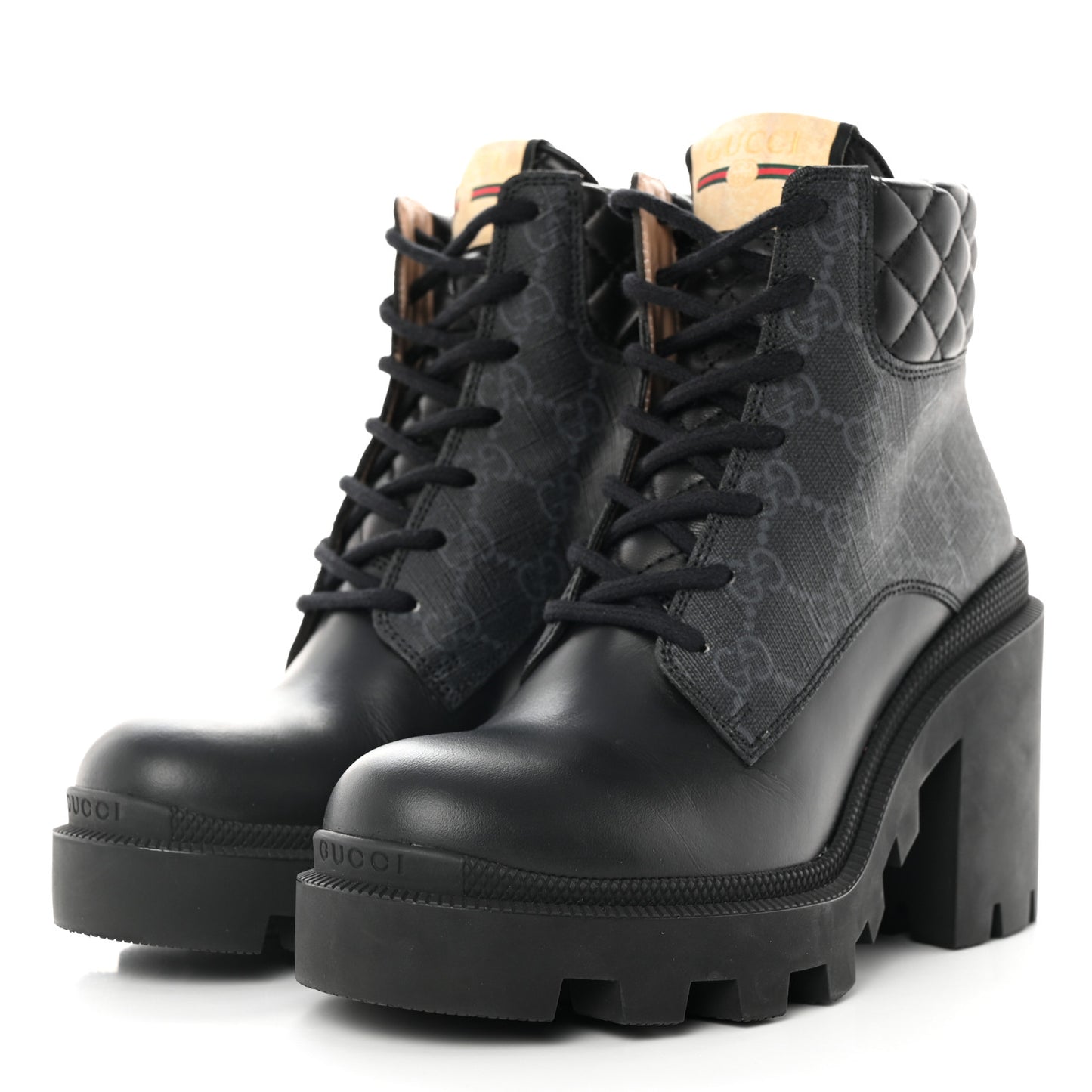 Apollo Calfskin GG Supreme Nappa Samoa Quilted Lace Up Ankle Boots 35 Black