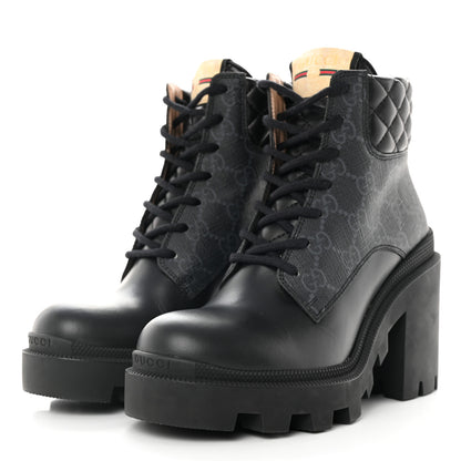 Gucci Apollo Calfskin GG Supreme Nappa Samoa Quilted Lace Up Ankle Boots 35 Black 3 of 12