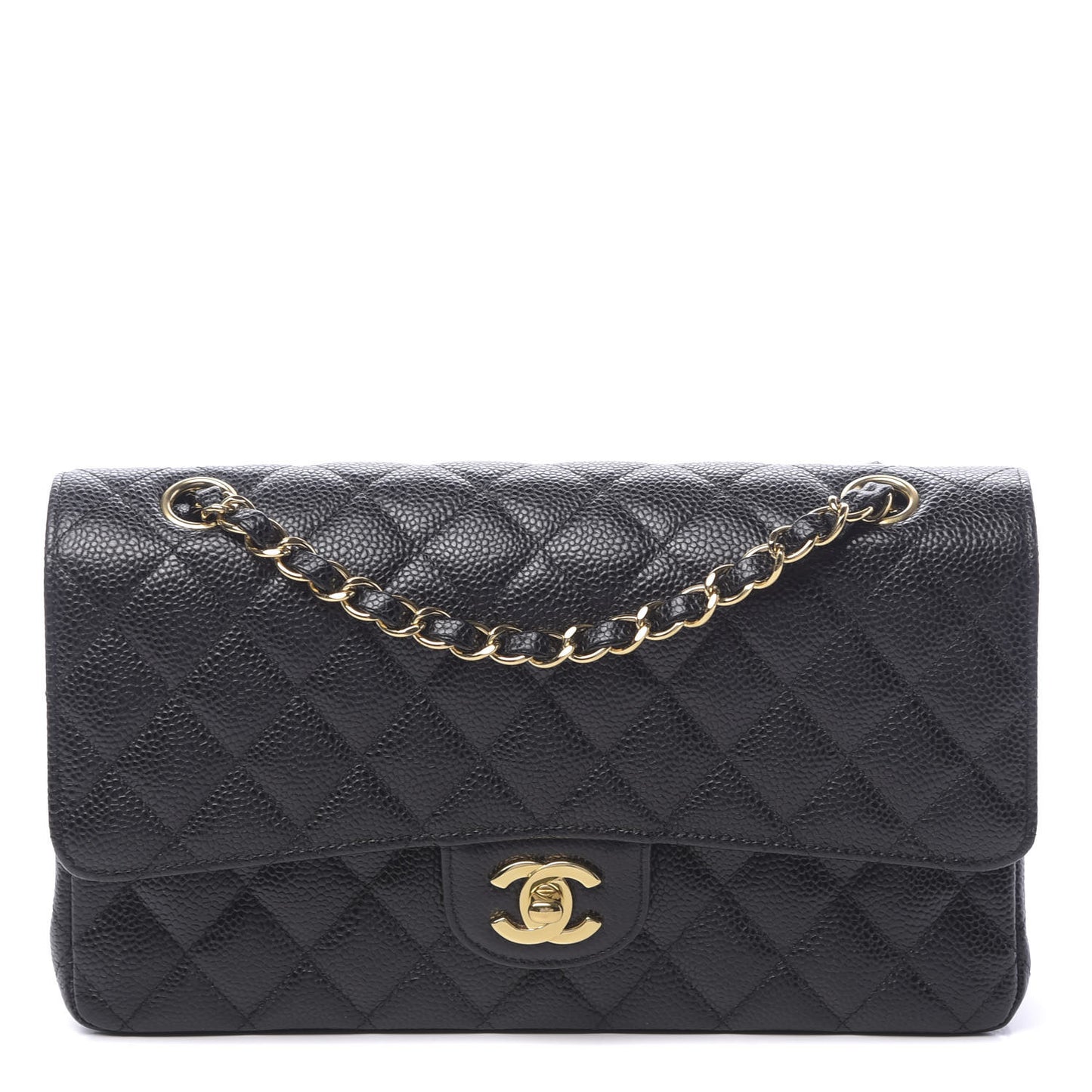 Caviar Quilted Medium Double Flap Black