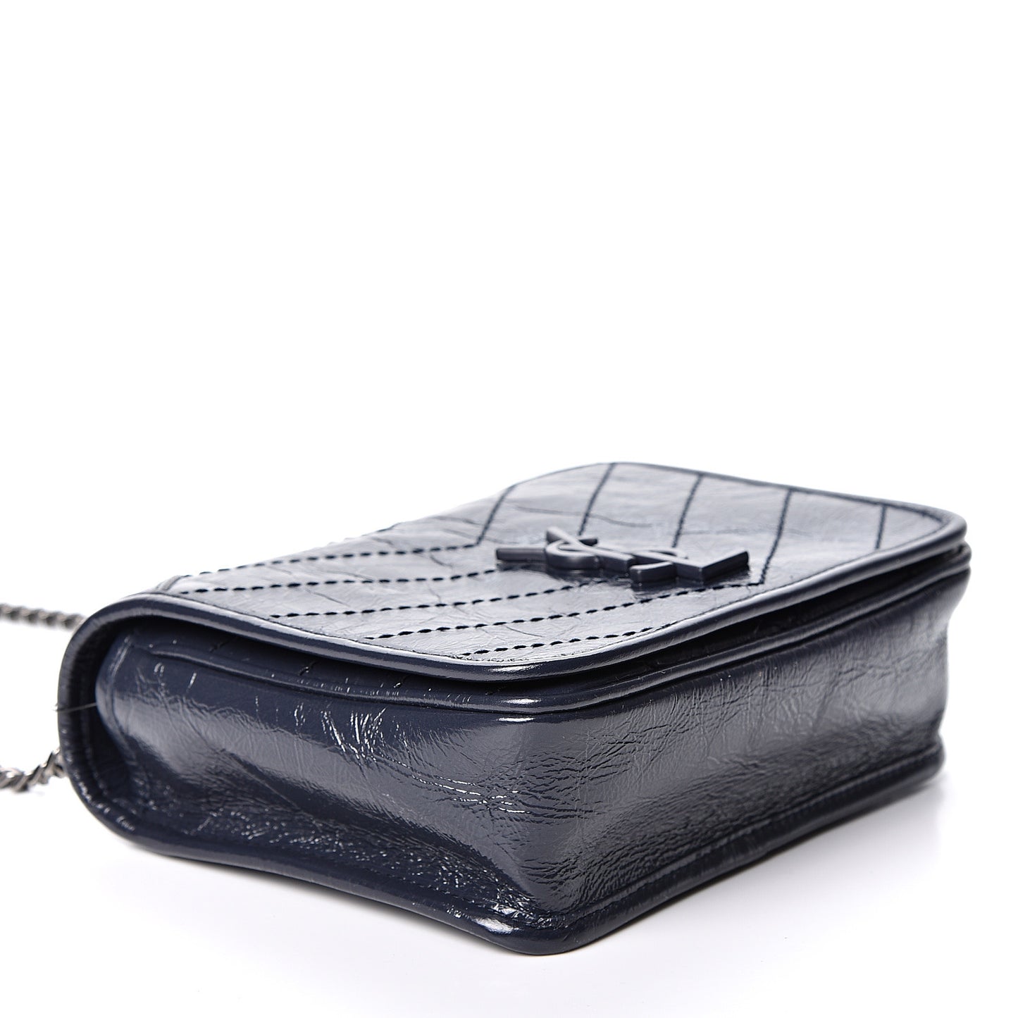 Crinkled Calfskin Matelasse Monogram Niki Chain Wallet Deep Marine