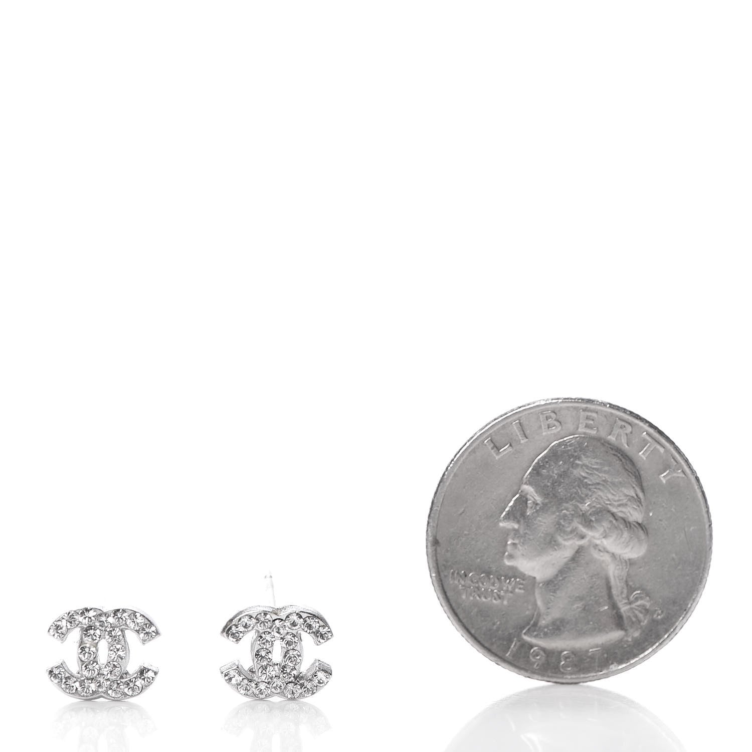Chanel Crystal Mini Timeless CC Earrings Silver 2 of 4