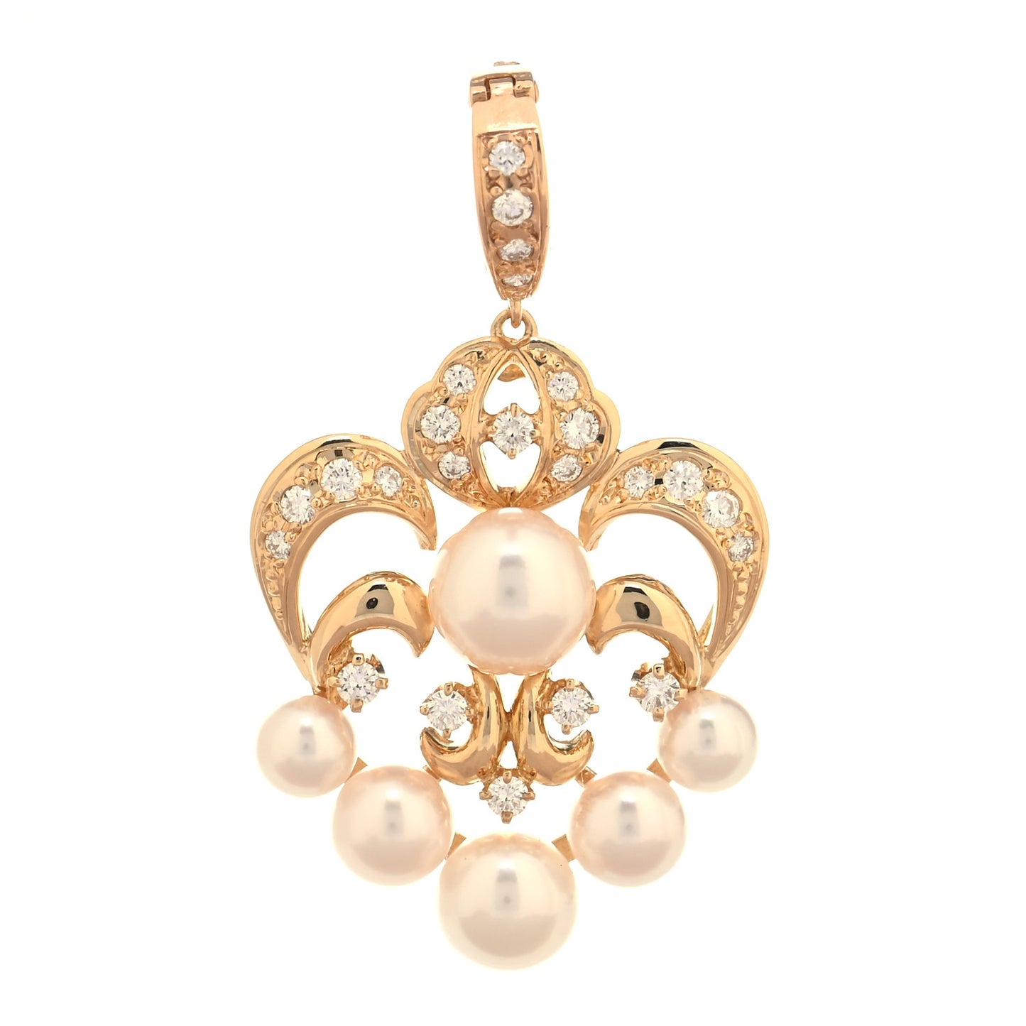 18K Yellow Gold Diamond Akoya Pearl 4.5-7.5mm Enhancer Pendant