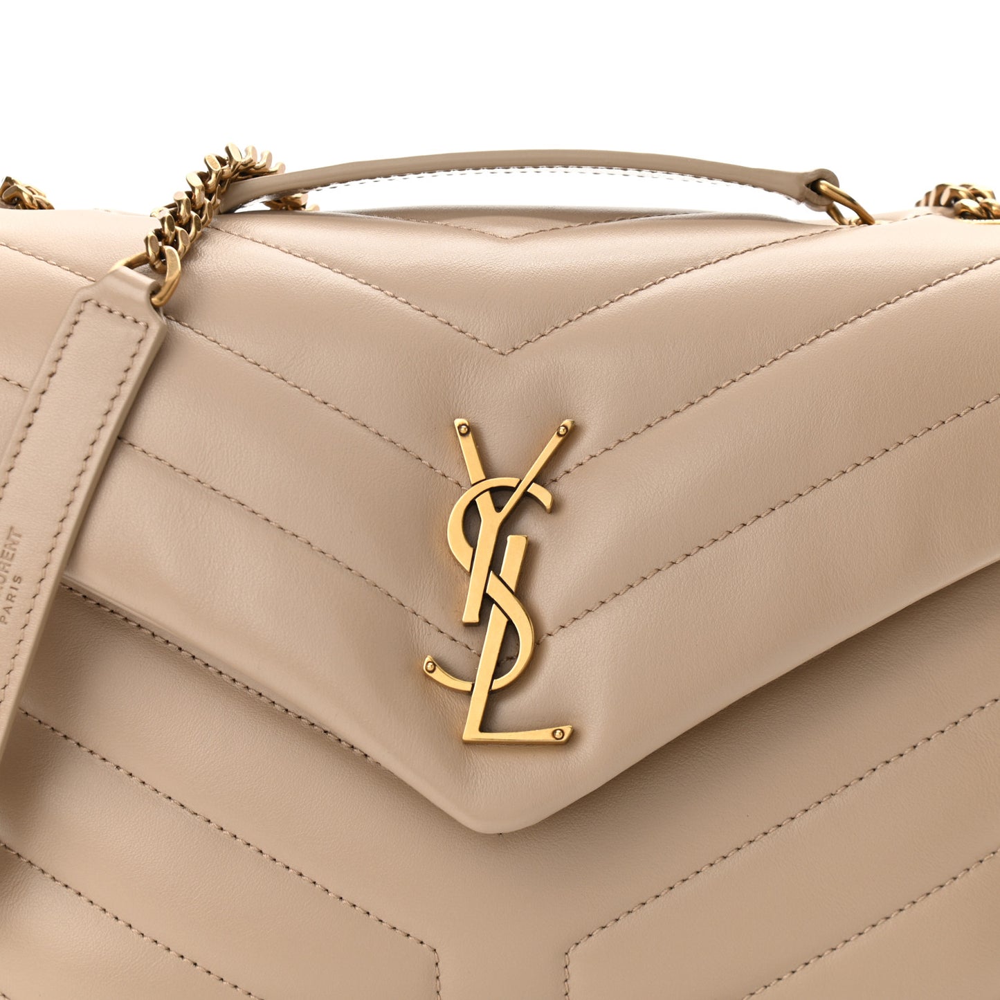 Calfskin Y Quilted Monogram Small Loulou Chain Satchel Dark Beige