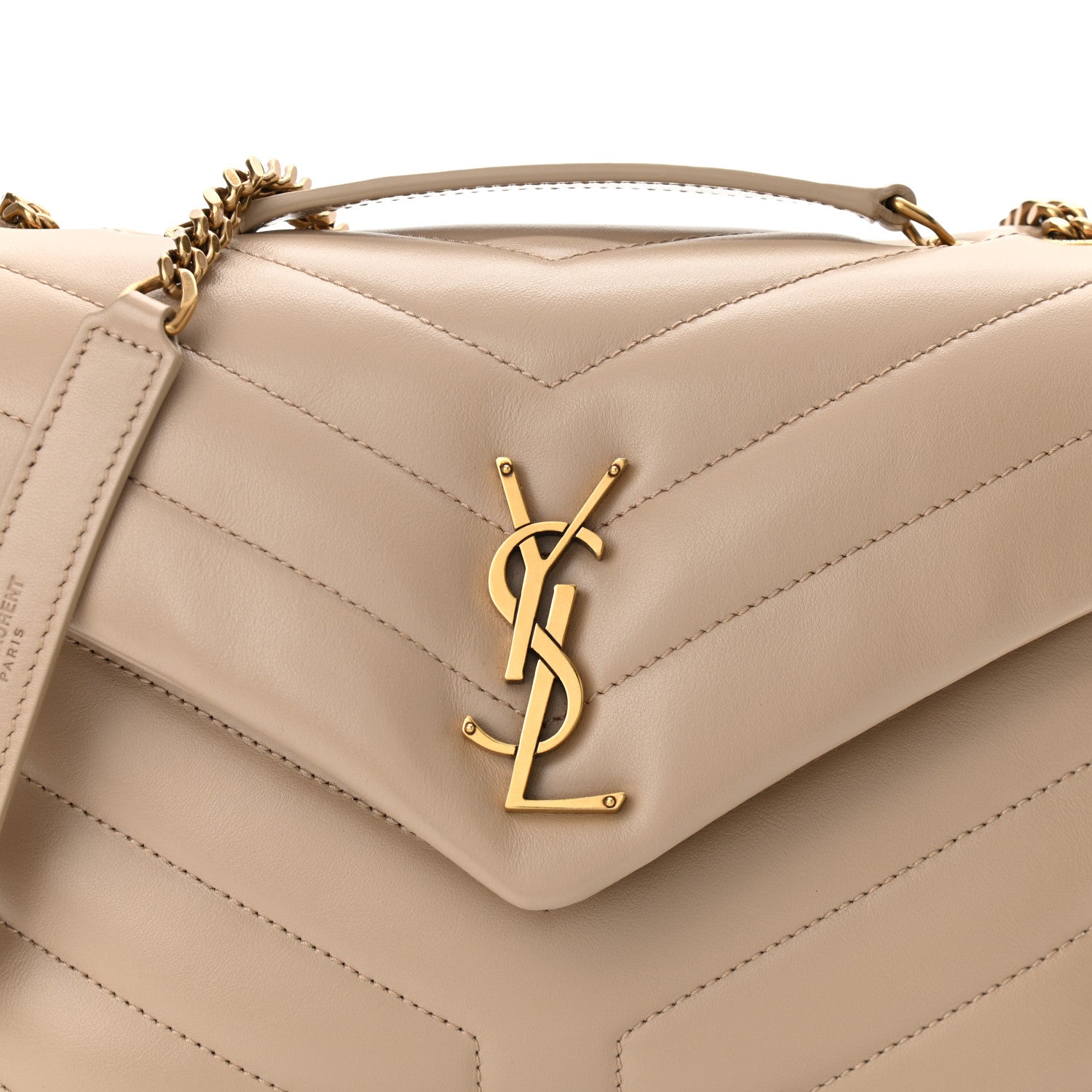 Saint Laurent Calfskin Y Quilted Monogram Small Loulou Chain Satchel Dark Beige 7 of 9