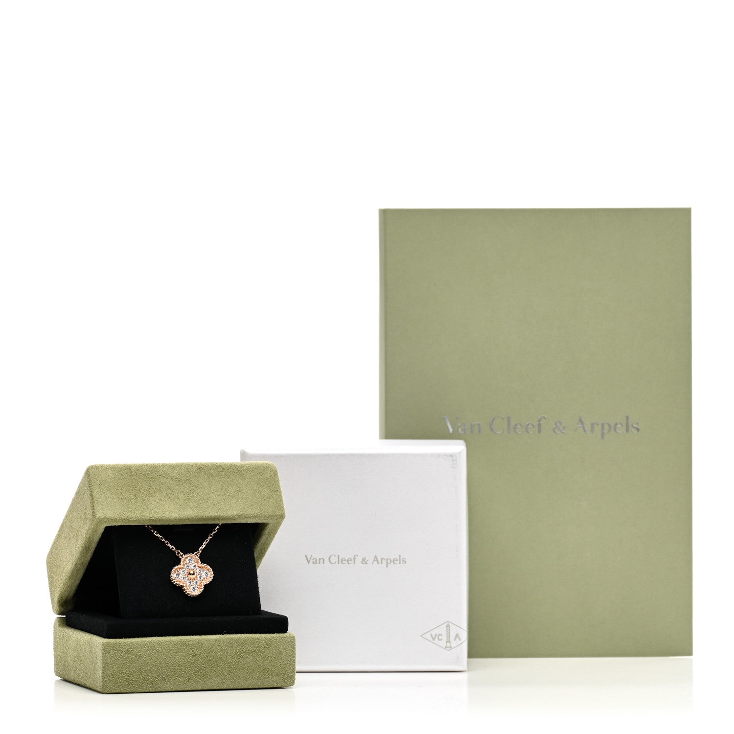 Van Cleef & Arpels 18K Rose Gold Diamond Vintage Alhambra Pendant Necklace 5 of 5