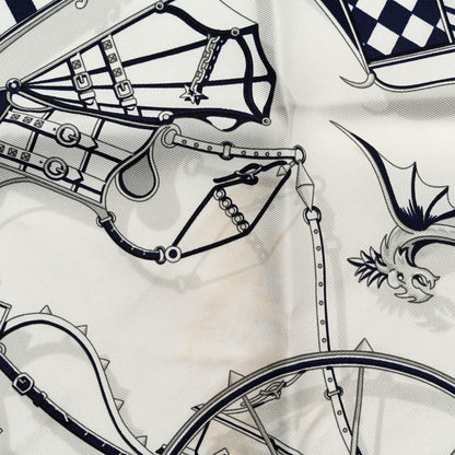 Hermes Silk Voitures en Equilibre Scarf 45 White Marine Gris 4 of 4