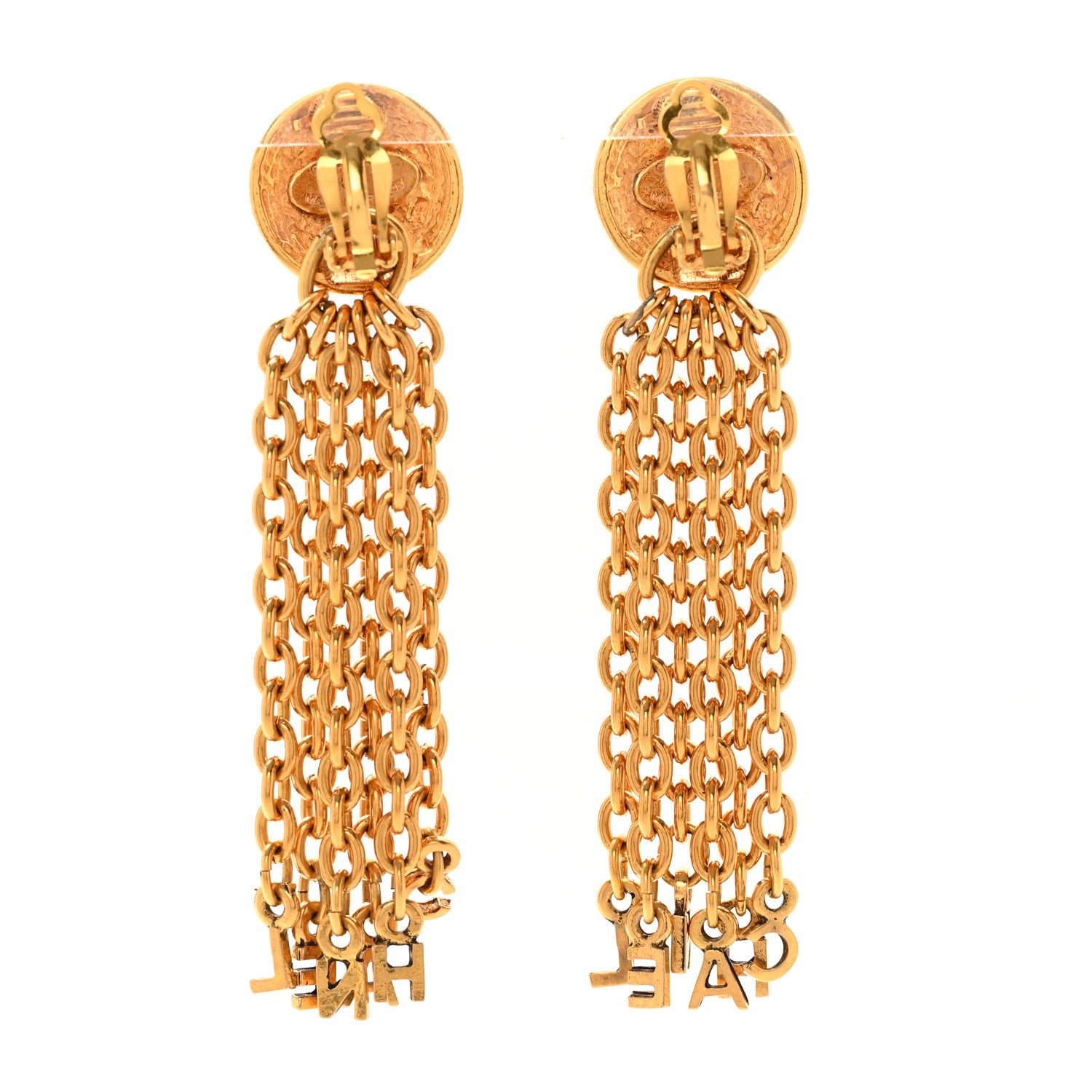 Chanel Metal Chain Logo Drop Clip On Earrings Gold 3 of 4