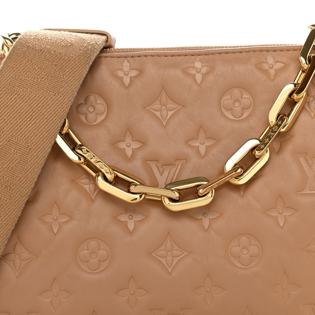Louis Vuitton Lambskin Embossed Monogram Coussin PM Camel 7 of 11