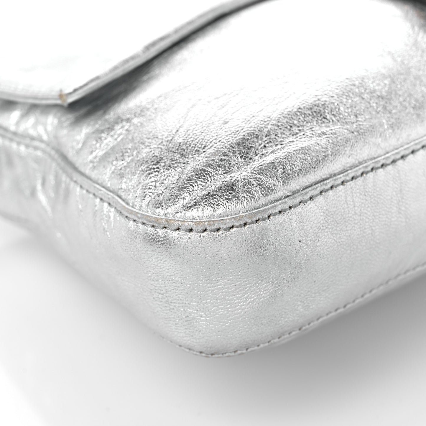 Metallic Calfskin Baguette Silver