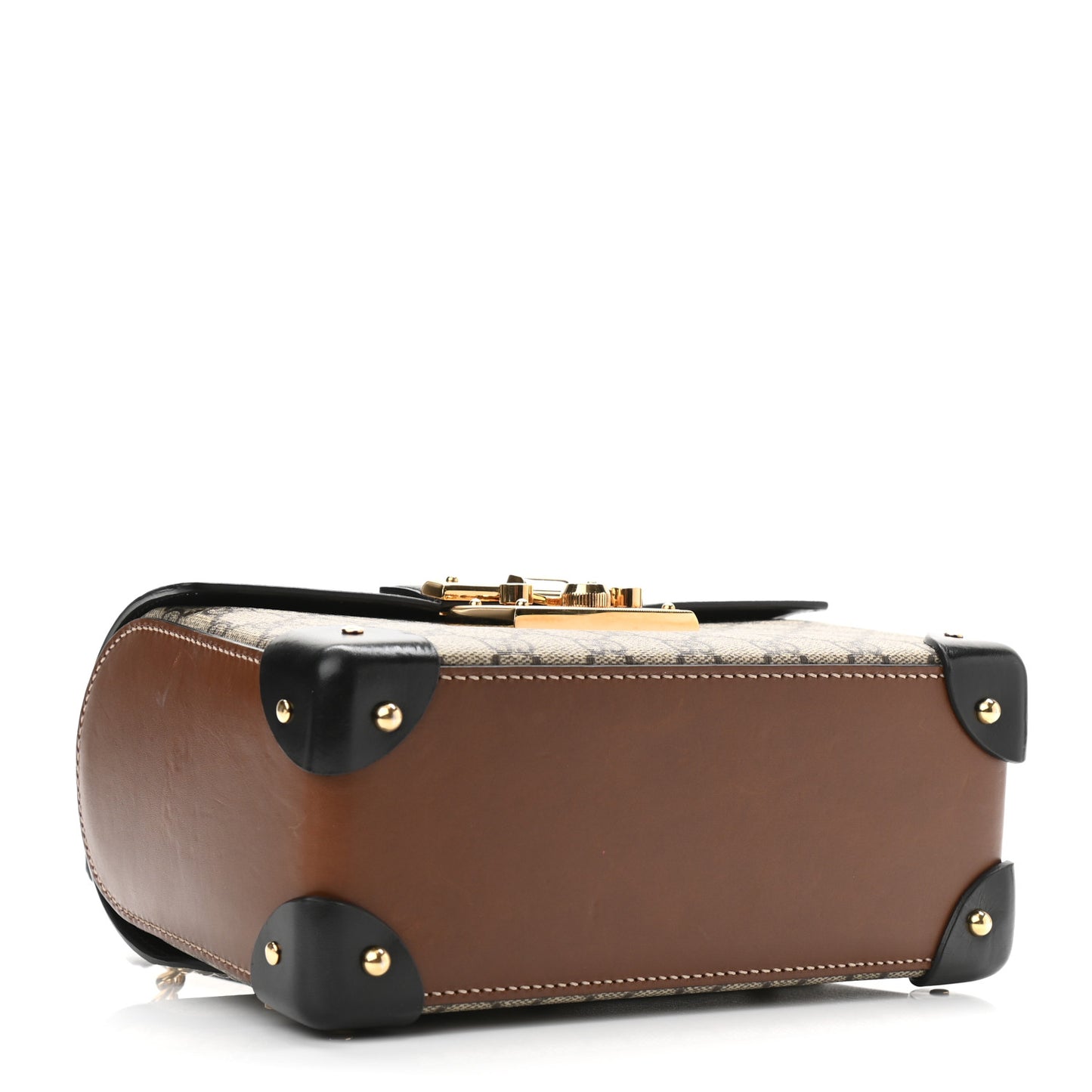 GG Supreme Monogram Small Padlock Bamboo Shoulder Bag Beige Black Cuir