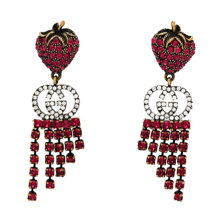 Gucci Metal Crystal Interlocking G Strawberry Drop Earrings Red 1 of 5