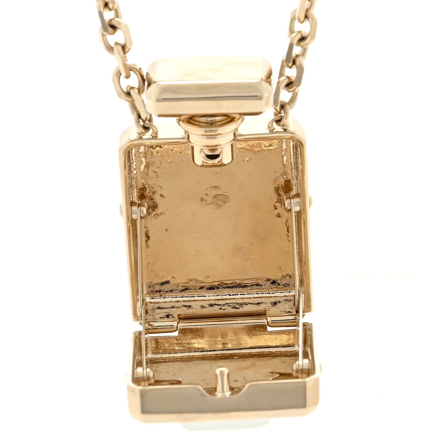 Metal Pearl Perfume Bottle CC Locket Necklace Gold