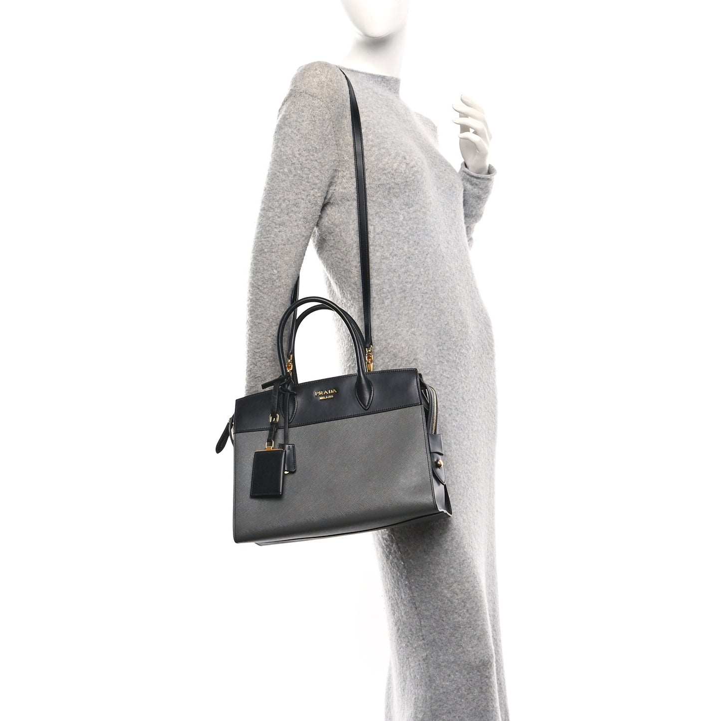 Saffiano City Calfskin Medium Esplanade Tote Mercurio Black
