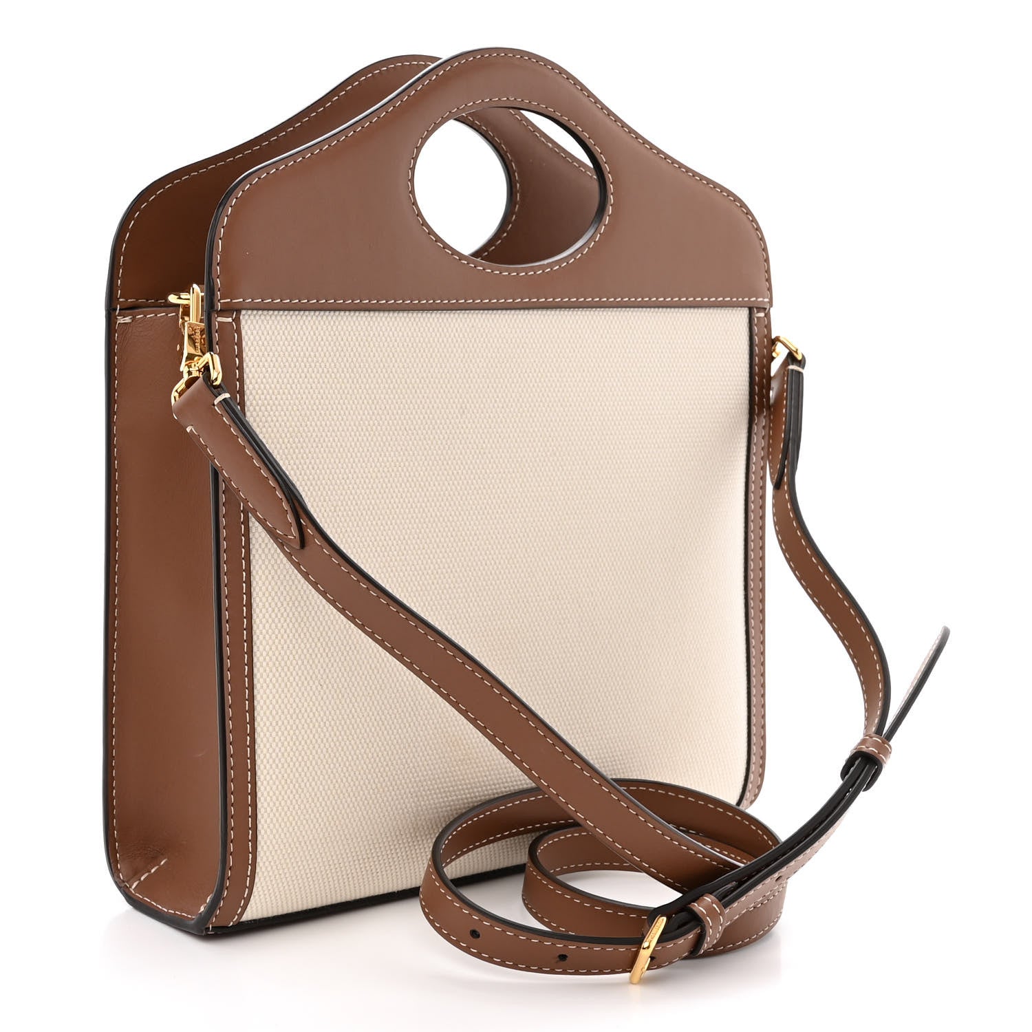 Burberry Canvas Smooth Calfskin Two Tone Mini Pocket Bag Natural Malt Brown 3 of 12