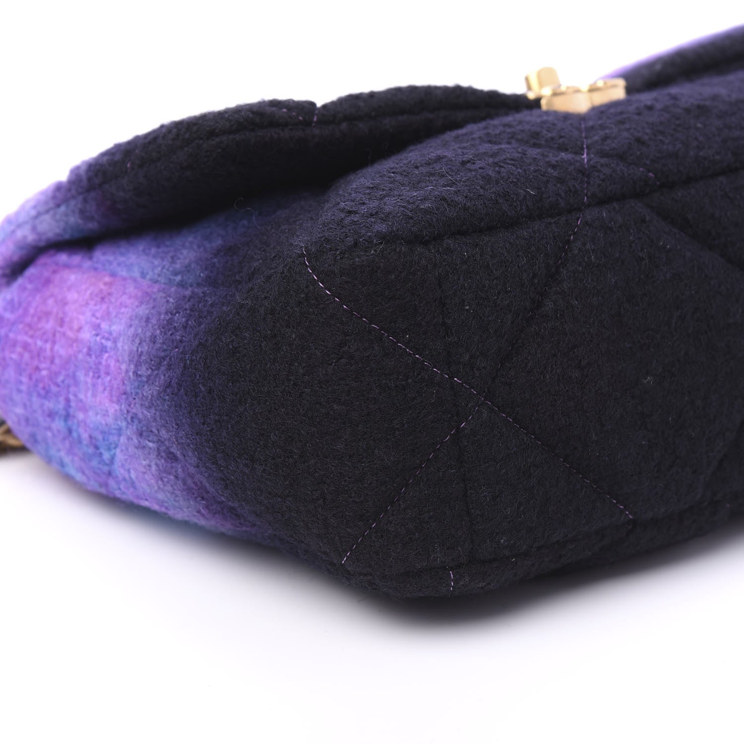 Chanel Wool Tweed Quilted Large 19 Flap Purple Black Blue 6 of 11