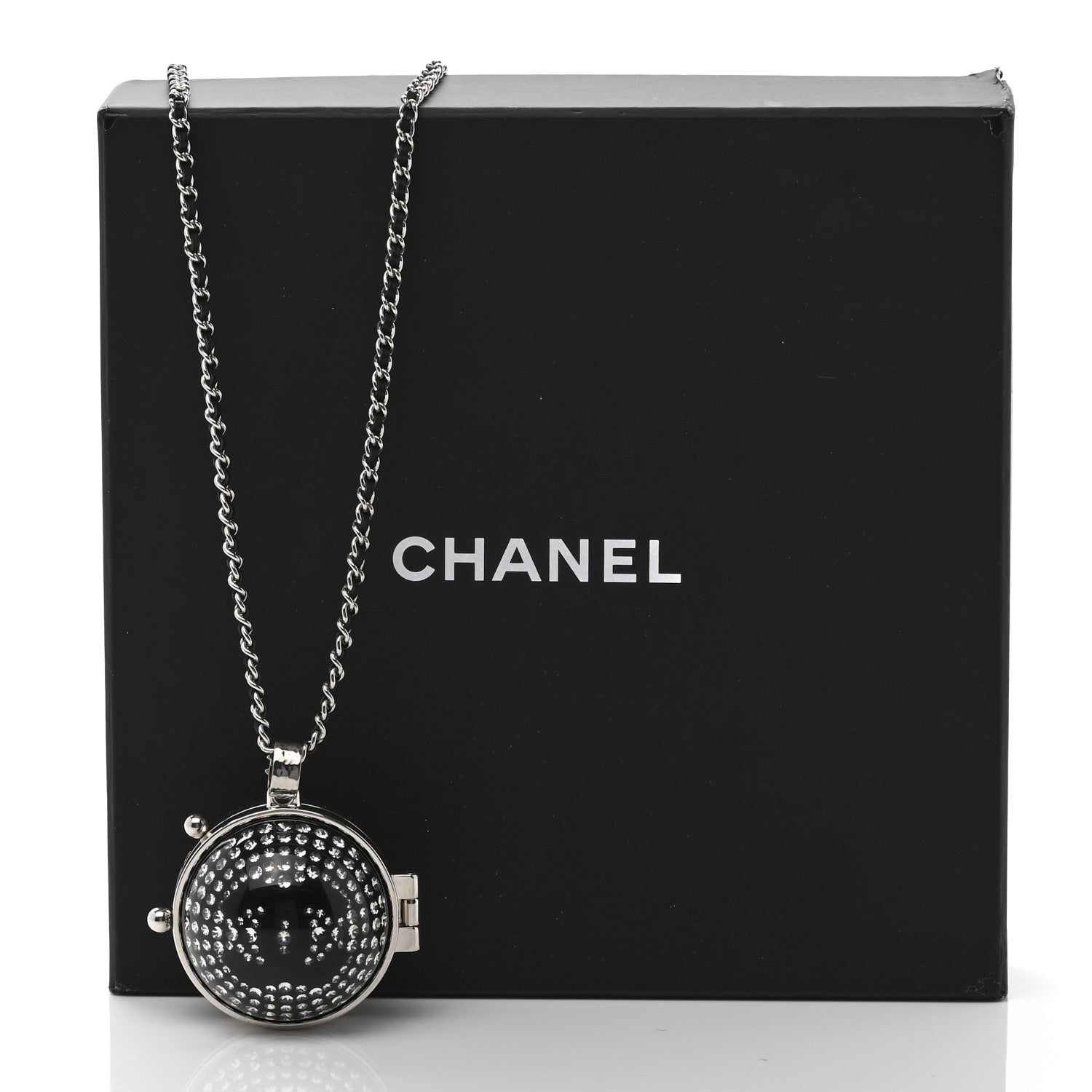 Chanel Metal CC Crystal Locket Necklace Black 8 of 8