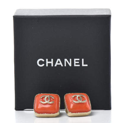 Chanel Enamel CC Square Earrings Coral Gold 5 of 5