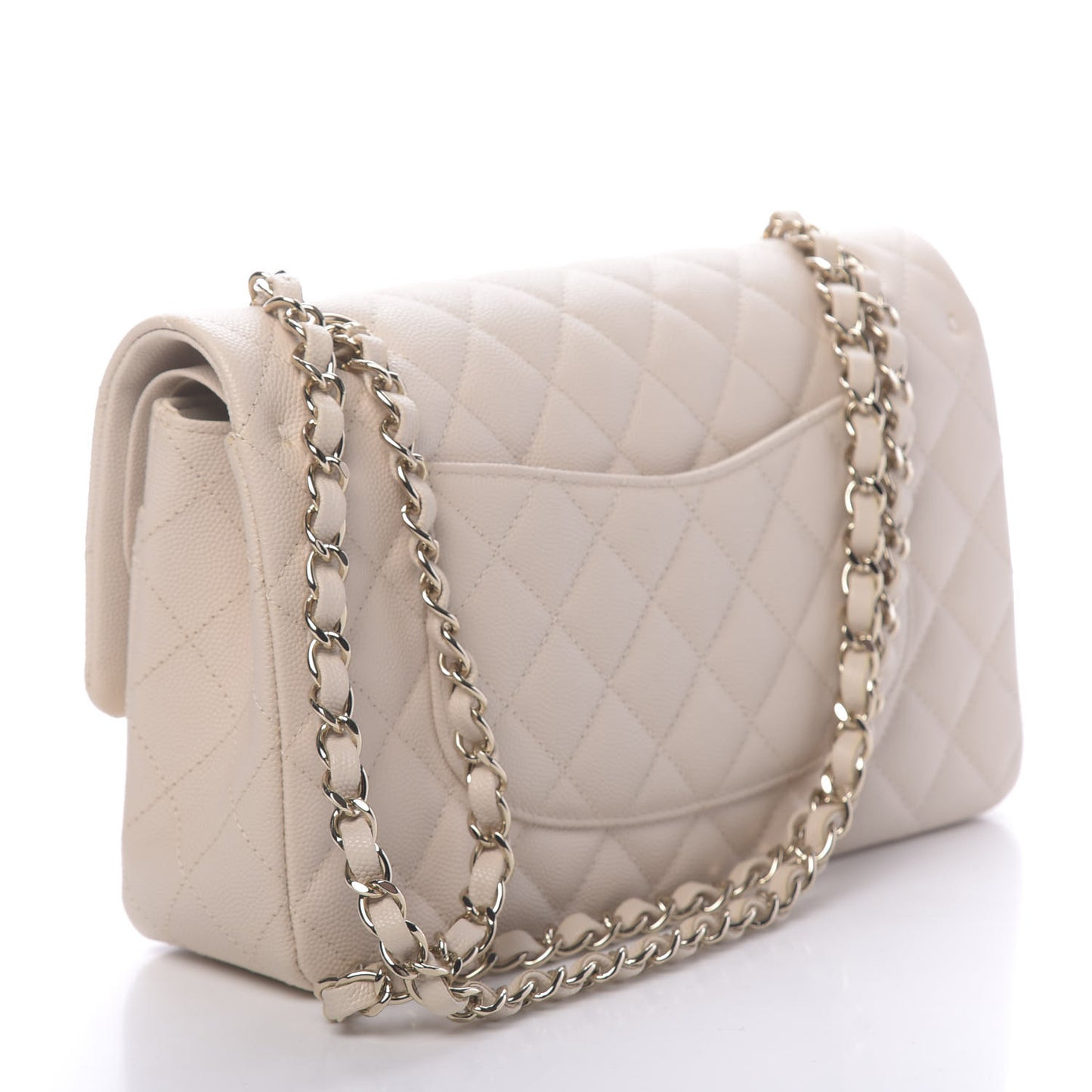 Caviar Quilted Medium Double Flap Light Beige