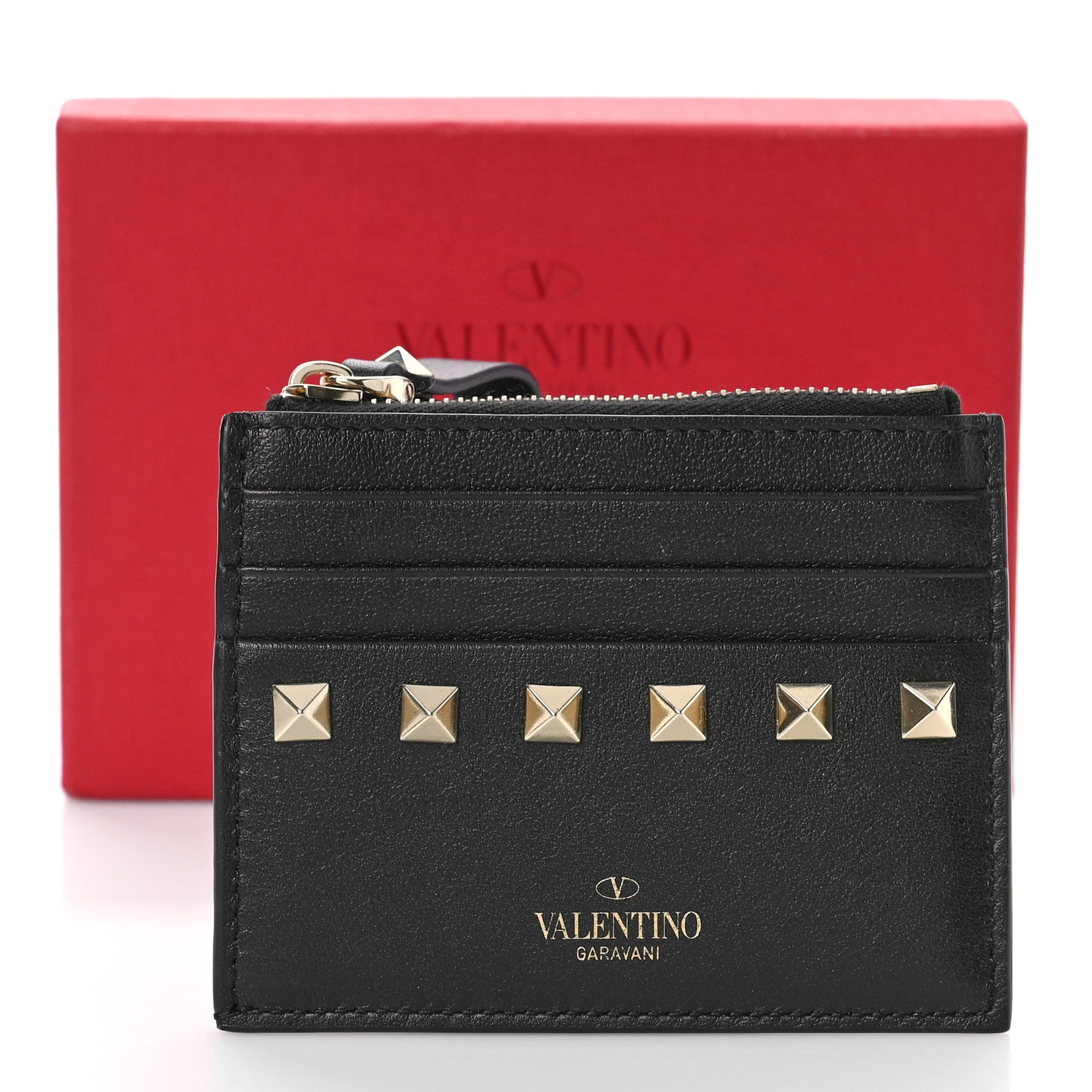 Valentino Garavani Vitello Rockstud Card Holder With Zipper Black 9 of 9