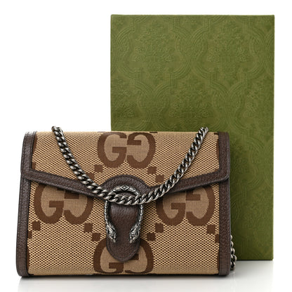 Gucci Monogram Jumbo GG Textured Dollar Calfskin Mini Dionysus Chain Wallet Camel Ebony New Acero 11 of 11