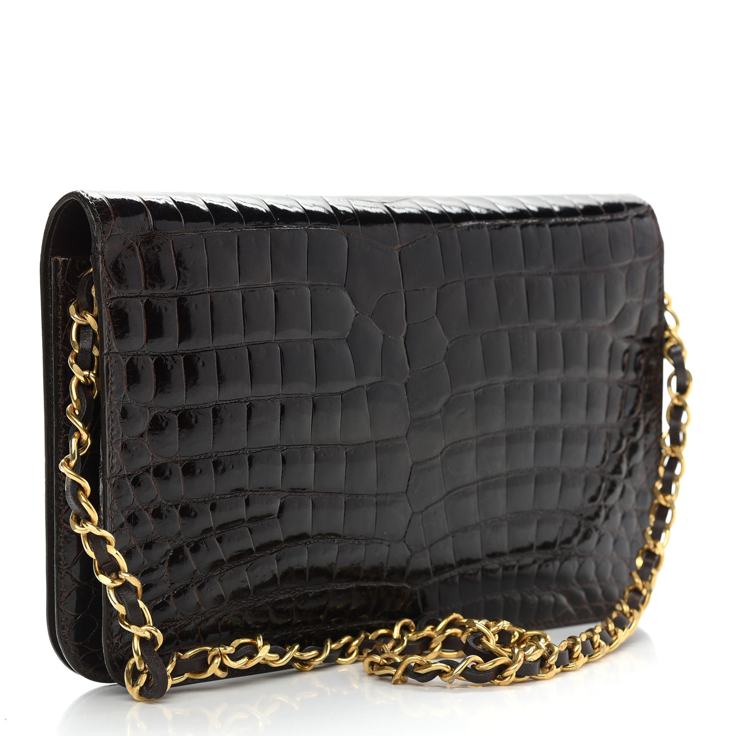 Shiny Crocodile Evening Flap Dark Brown