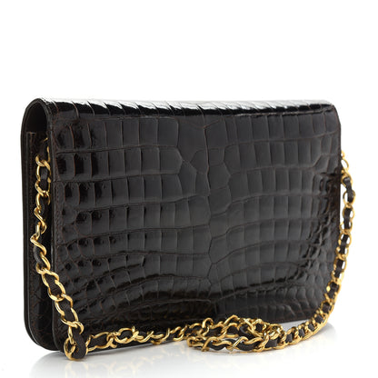 Chanel Shiny Crocodile Evening Flap Dark Brown 3 of 12