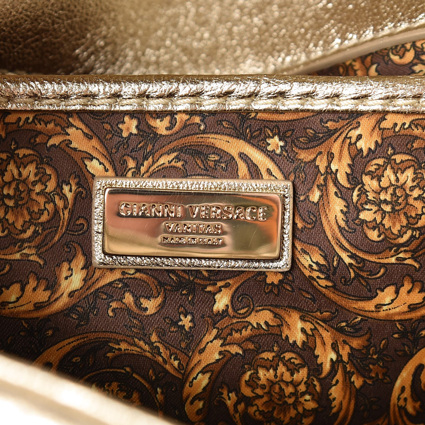Metallic Nappa Barocco Quilted Studded Calliope Vanitas Shoulder Bag Gold