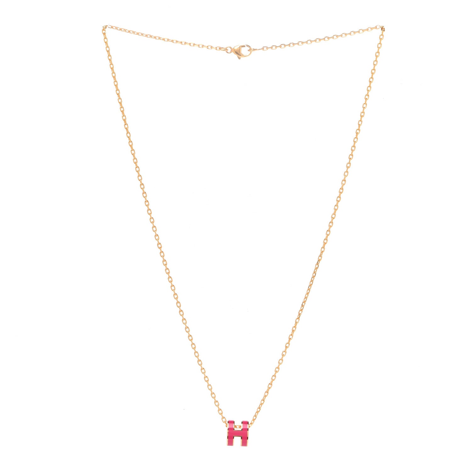 Hermes Lacquered Gold Mini Pop H Pendant Necklace Rose Extreme 3 of 8